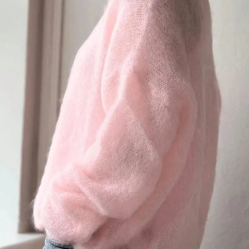 Pink Casual Women's Plush Mohair Sweater - Picture 3 of 4